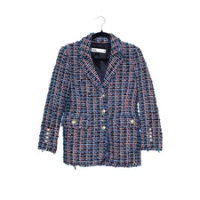 ZARA Tweed Textured Fitted Blazer Multicolor Frayed Trim Gold Button Women's XS