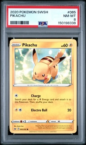 2020 POKEMON SWORD & SHIELD #065 PIKACHU PSA 8