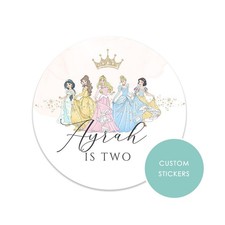 Personalised Princess Watercolor Disney Sweet Cone Labels Birthday Stickers