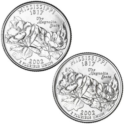 2002 P D State Quarter Mississippi BU 2 Coin Set CN-Clad