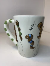 Vtg Studio Nova Food Chain Coffee Mug Tea Cup - Worms Need Help - Art Ceramic