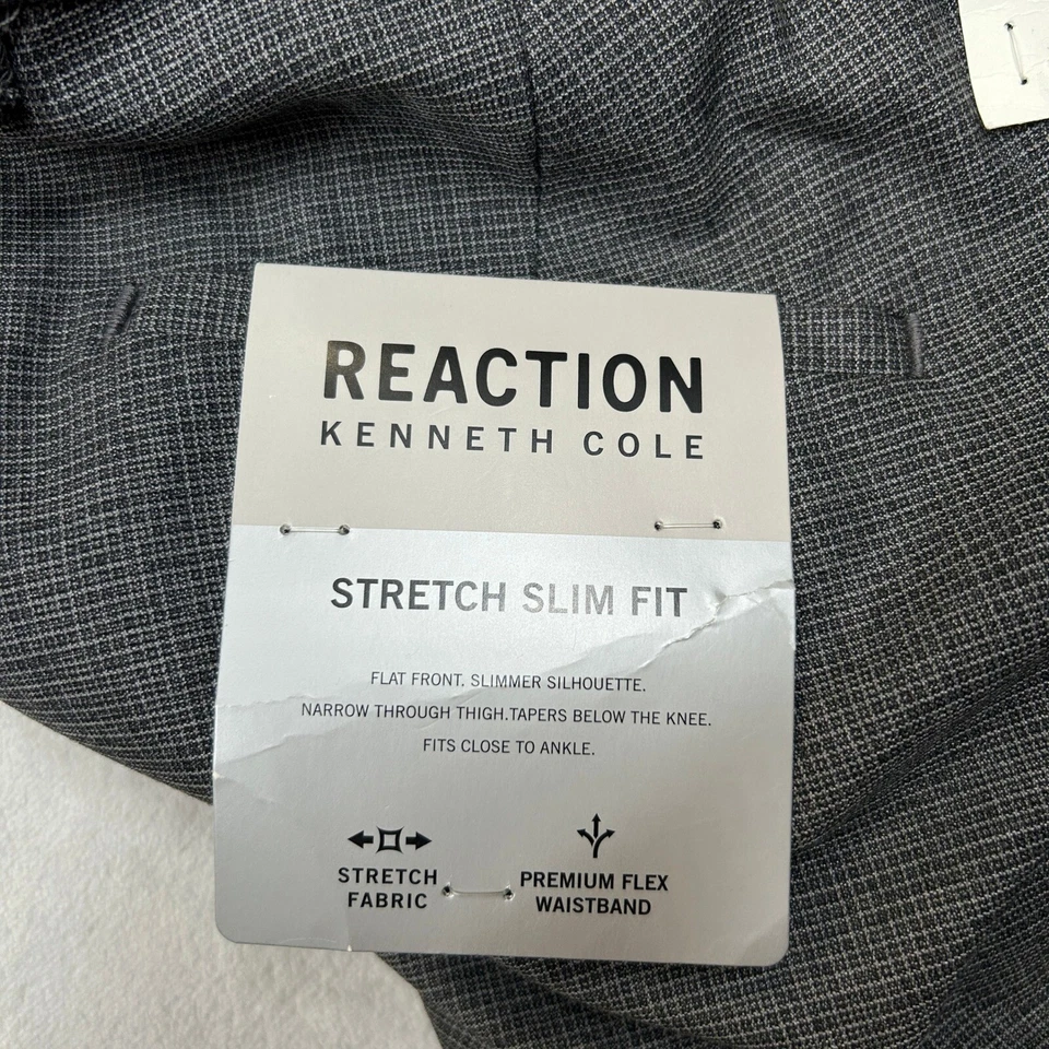 Pantalones de vestir Kenneth Cole ajustados 31x32 gris mini rejilla elástica reacción NUEVO Foto 4 de 4