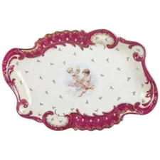 Antique German Classical Dresden School Hand Painted and Gilt Porcelain Platter