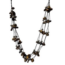 Boho Tigers Eye Silver Tone Beaded Multi Strand Necklace Courage Strength Women
