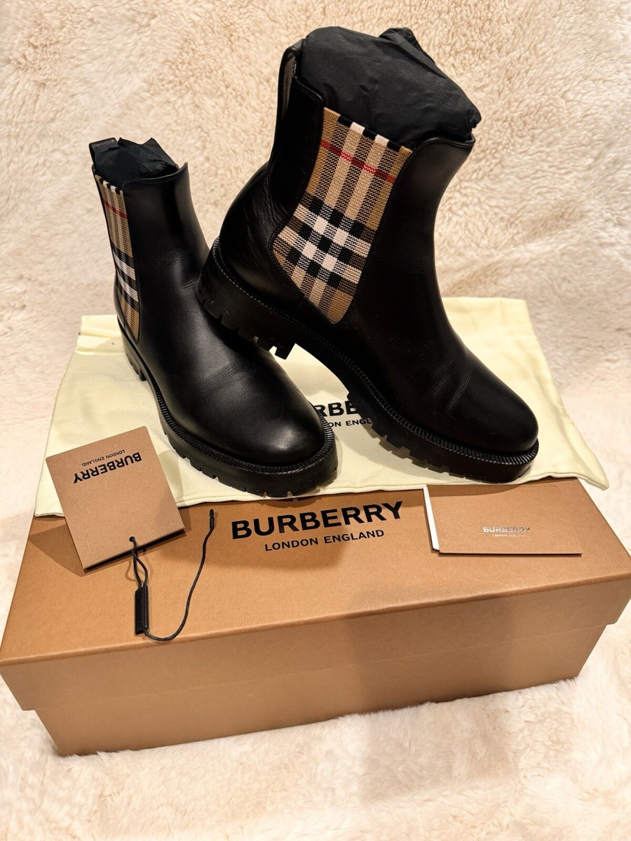 【BURBERRY】ANKLE BOOTS Burberry Vintage Check Detail Chelsea Leather Ankle Boots