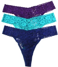 INC 3 Pk Thong Lace Panties Size Medium Jazzy Teal, Purple, Navy Retail$24.99
