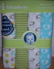 New 4 Gerber Flannel Receiving Blankets, Baby Shower