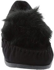 Airwalk Women's Pom Flurry Black Moc Faux Fur F Suede Slip-on Slippers 6M-9.5M