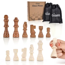 Wooden Chess Pieces Only – 32 Pieces Handcrafted Wood Chessmen with 2 Pouch Bags