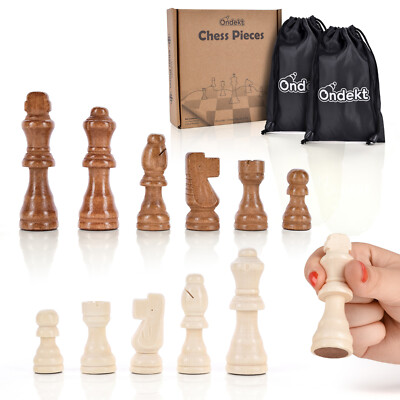 Wooden Chess Pieces Only   32 Pieces Handcrafted Wood Chessmen with 2 Pouch Bags