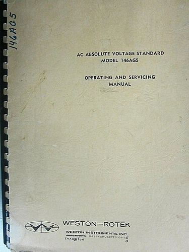 Weston Model AC Absolute Voltage Standard 146AG5 Operating & Service Manual