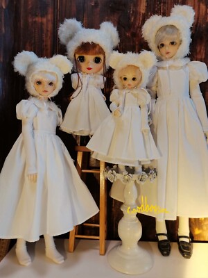 Blythe 1/6 1/4 1/3 BJD Clothes All White Dress Bear Headgear Collar Pantyhose