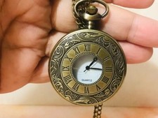 Men's Pocket Watch - "Bronze Open Face" - Quartz Movement - Chain - NEW