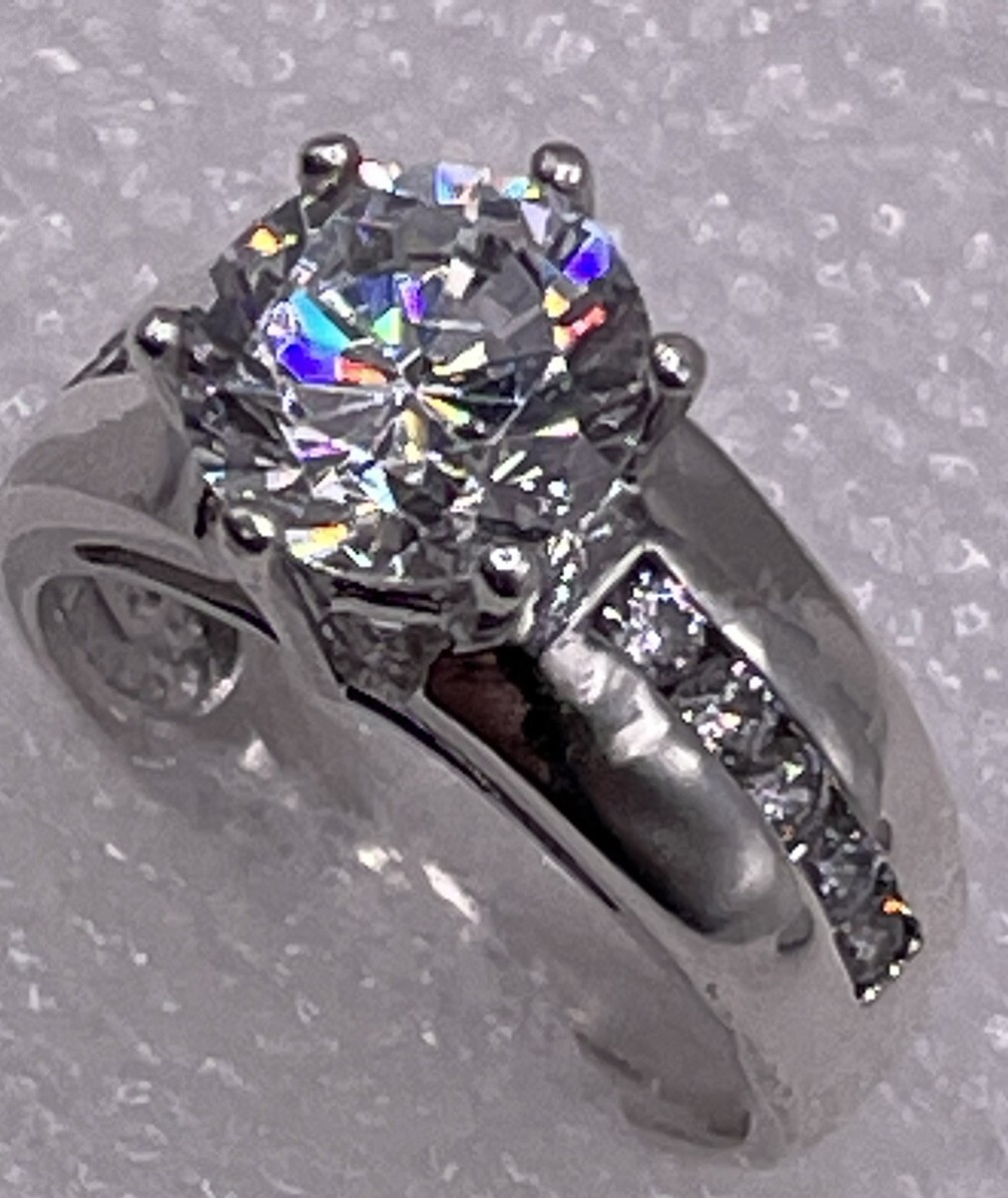 SW 925 Sterling Silver 8mm, 2+ Carat Cubic Zirconia, Accented Ring