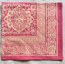 Vintage Bandana Peach Cotton Cream Geometric Floral Damask Art Handkerchief 20"