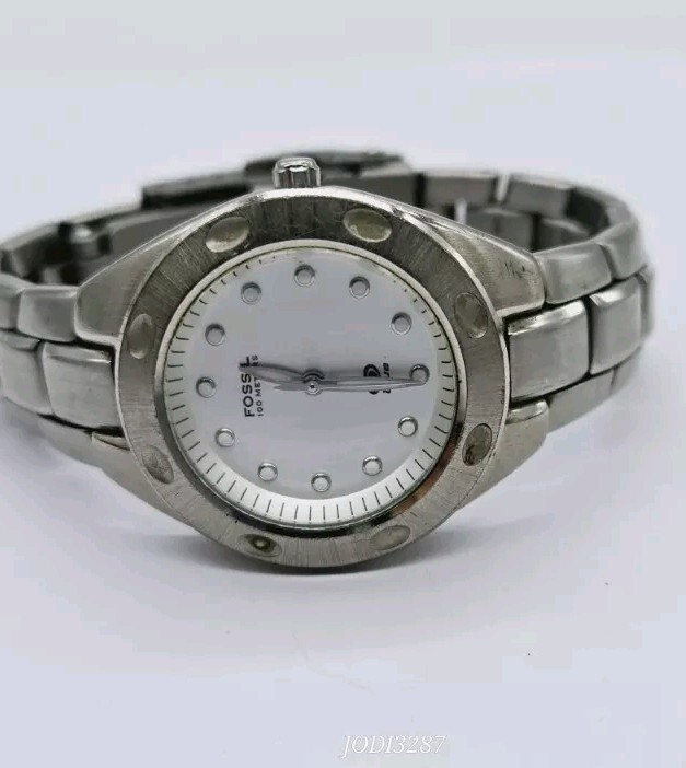 Fossil Blue Women's Watch AM-3301 Silver Tone Band & Dial with New Battery