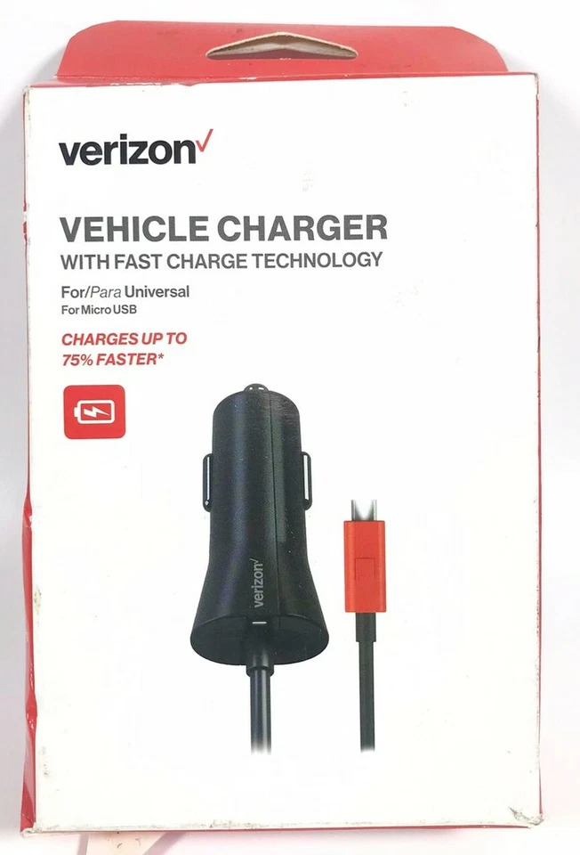 Cargador universal para vehículo Verizon Micro USB con tecnología de carga rápida Foto 2 de 4