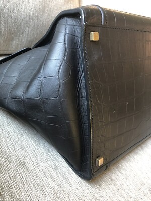 Celine Tote Bag Luggage Phantom Croc Embossed Women Leather Black