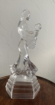 Vintage Art Deco Glas Statuette einer Mutter und Kind Atemberaubendes Mittelstück