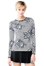 Lands End Women's Swim Tee Rash Guard White/Black Romance Stripe New