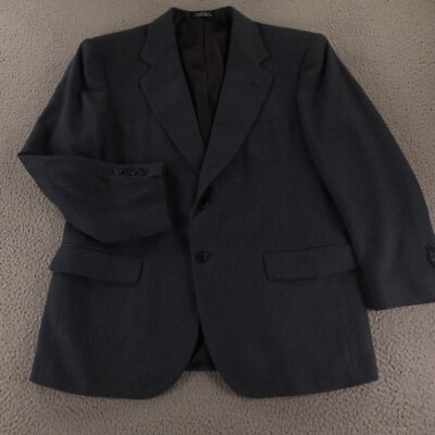 VTG Tweed Jacket XL Blue Marled Herringbone Polyester Wool Silk 42S
