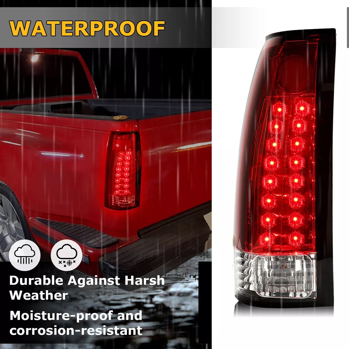 For 88-98 Chevy GMC C/K 1500 2500 Suburban Red Pair Tail Lights Lamp LED