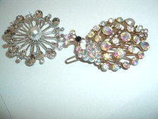 Vintage Pair Rhinestone and Pearl Clip Hair Barrettes
