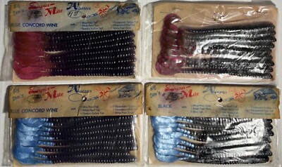Vintage Dyna-Mite Worms Fishing Lures Lot Of 4 Packs Assorted Colors