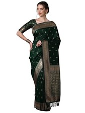 Women's Banarasi Silk Blend Golden zari Work Saree With Unstitched Blouse Piece