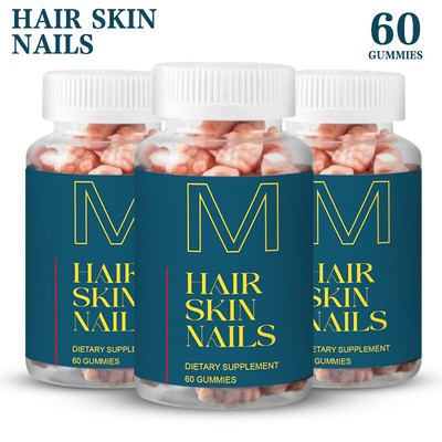 3PK New Hair Skin/Nails Gummies Supports Healthy Hair Vegan biotin Vitamins USA