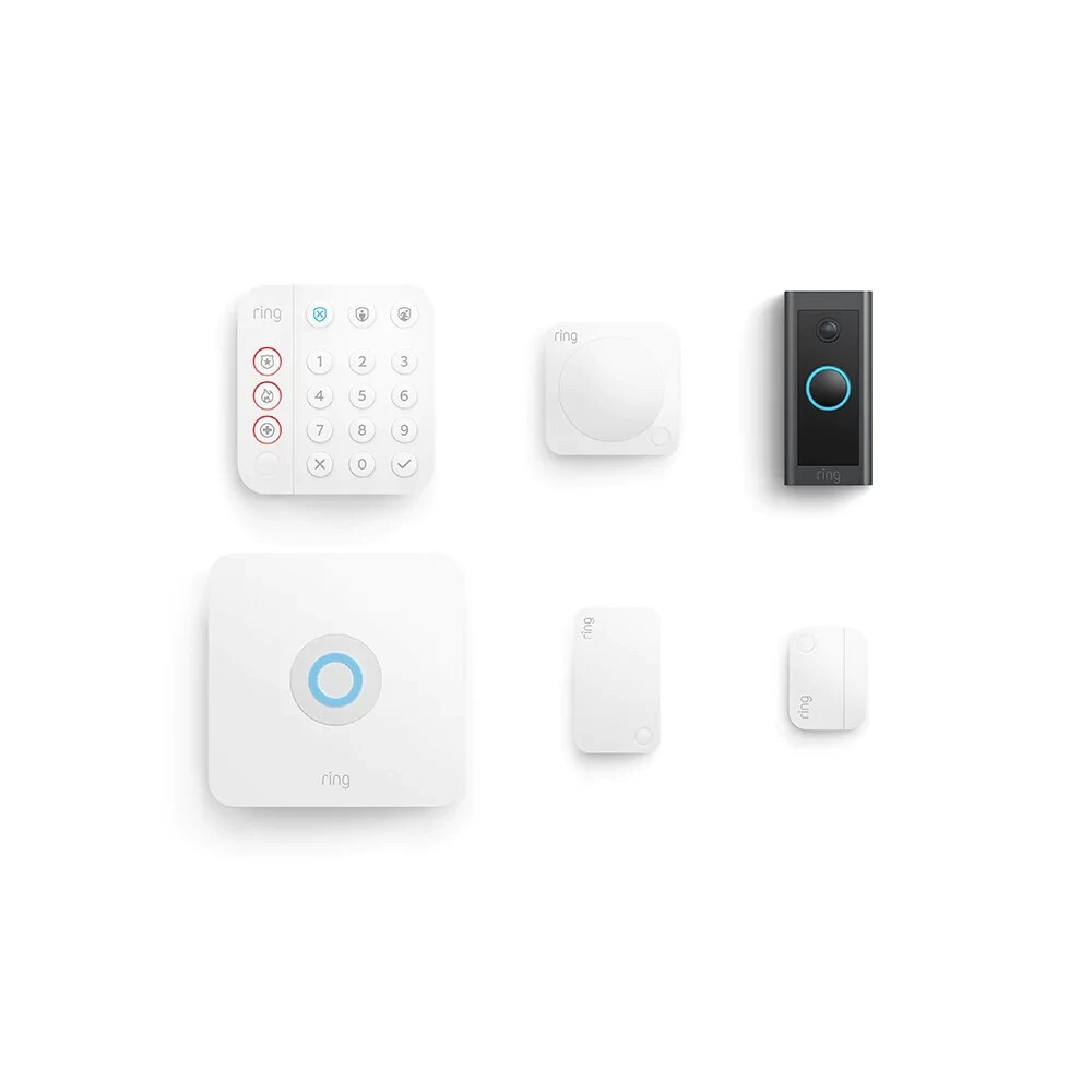 Ring Security System 6 Piece Kit with Video Doorbell Wired, Keypad, and