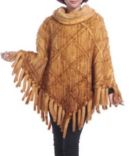 New Knitted Mink Fur Poncho Shawl Cape