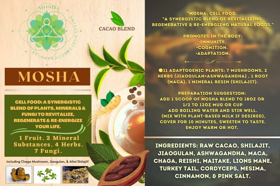 MOSHA; Adaptogenic Holistic Elixir Of Gold; Herbs, Minerals & Fungi/ Mushrooms