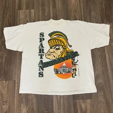 VTG Michigan State Spartans Shirt Men's Large White Sportswear 80s Apex One USA