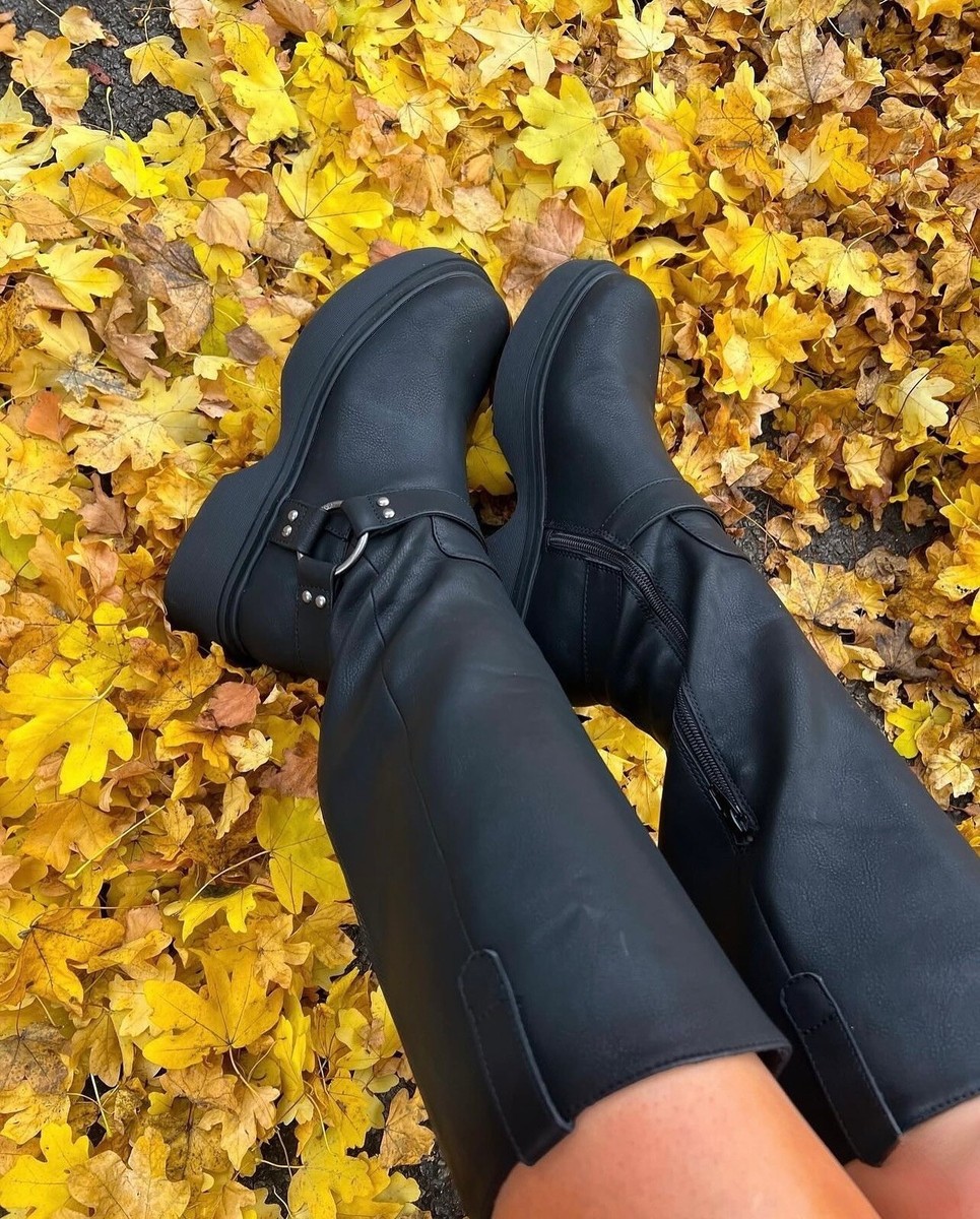 Women's Rocket Dog Becca Tall Knee High Flat Biker Boot Black RRP £110