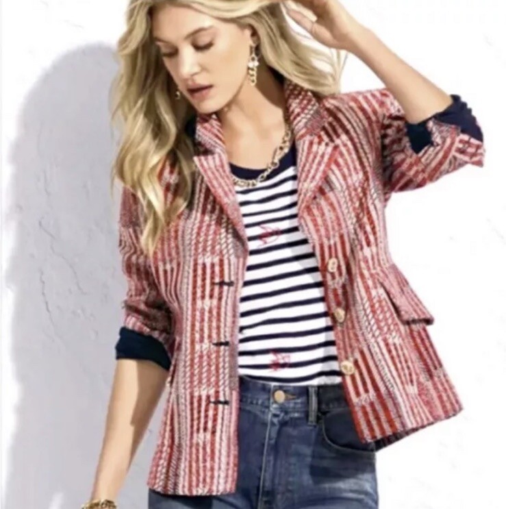 Cabi Small Patchwork Nautical BlazerRed White Nav… - image 2