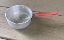 Vintage Metal Aluminum Red Handled Children  s Pan with side spout