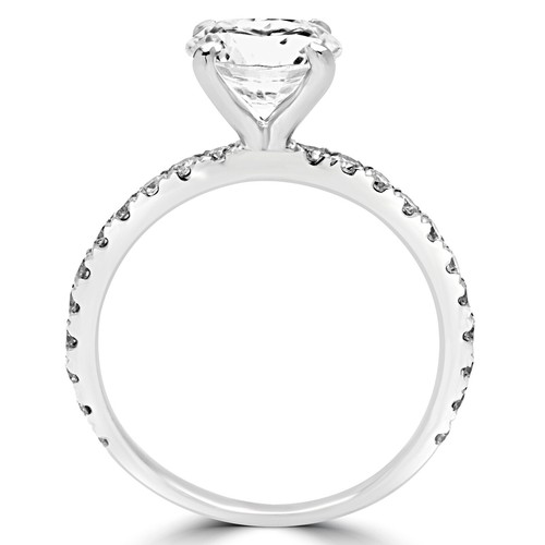 Anillo de compromiso redondo de oro blanco de 14 k con pavé de diamantes SI2 F 2,06 quilates - Imagen 3 de 5