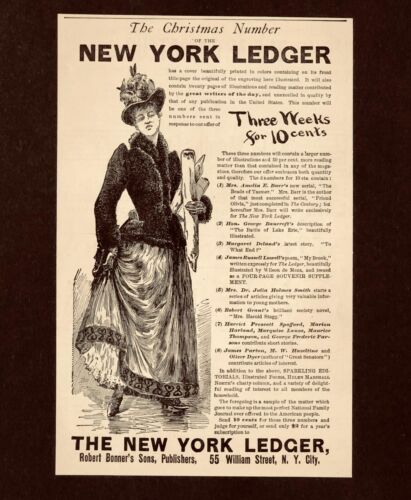 1891 New York Ledger Reklama Wiktoriańska sukienka damska Antyk Nadruk AD