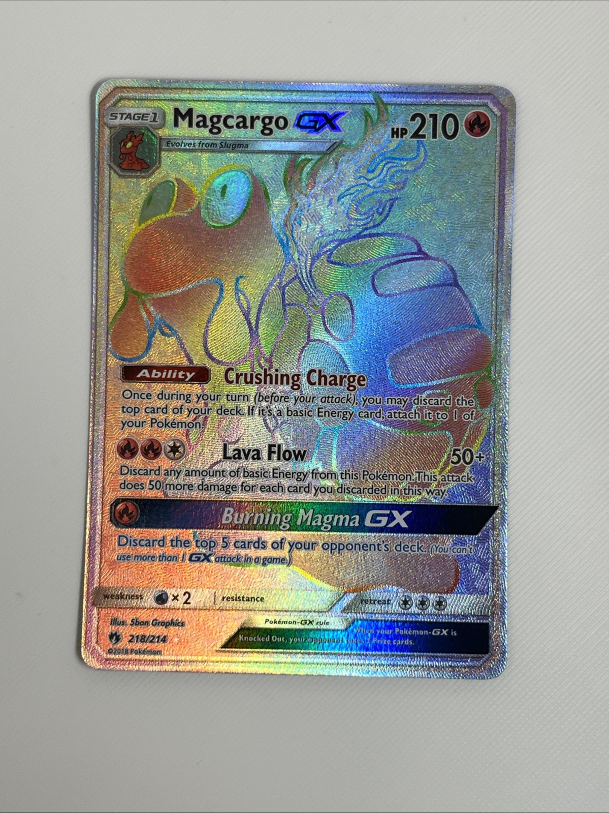 Magcargo GX 218/214 Rainbow Secret Rare Lost Thunder Pokemon Card 2018 NM