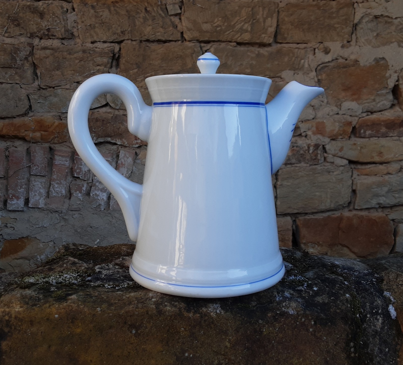 ***ANTIKE KAFFEEKANNE*PORZELLAN*BAUSCHER*WEIDEN*ART DÉCO*WEIß*BLAU GEBÄNDERT***