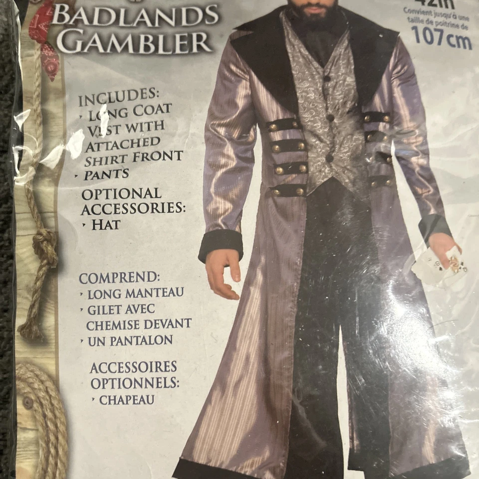 Badlands Wild Western 赌徒套装成人男式服装 — 第 2/3 张图片