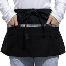 Waitress Apron 3 Pockets 100 Cotton Server Waist Waiter Black 24x12 Inch