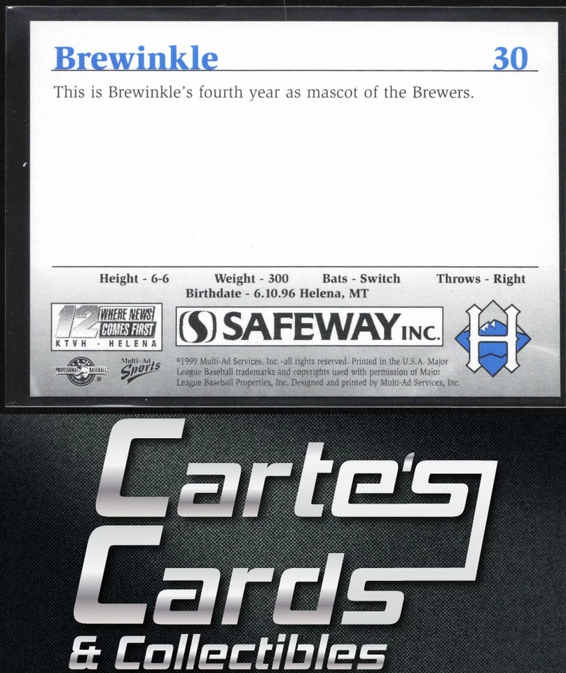 Brewinkle 1999 Multi-Ad Helena Brewers #30 Helena Brewers - Image 2 of 2