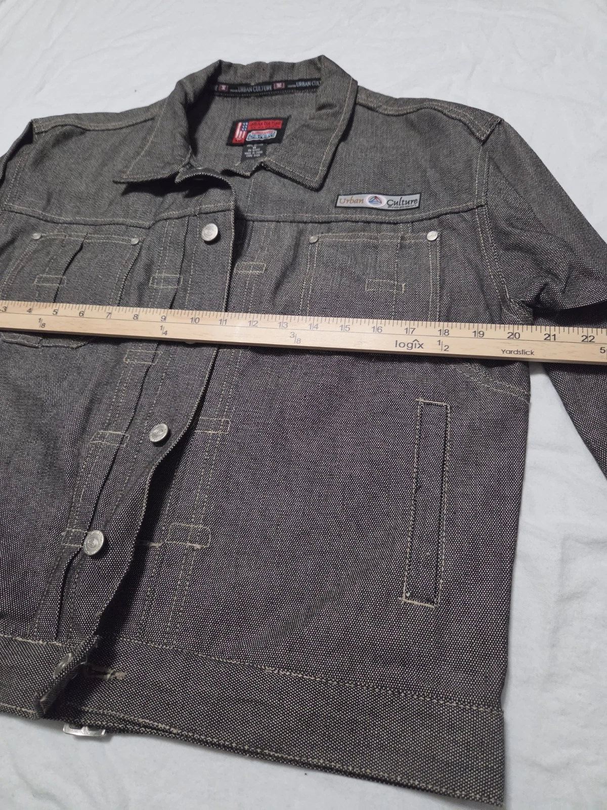 Propain Urban Culture  Mens  Black Denim Front Button Jacket Cotton Longsleeve M image 10