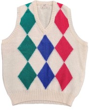Lord Jeff Shetland Wool Vest True Vintage Argyle 70s Scotland Ireland Size Large