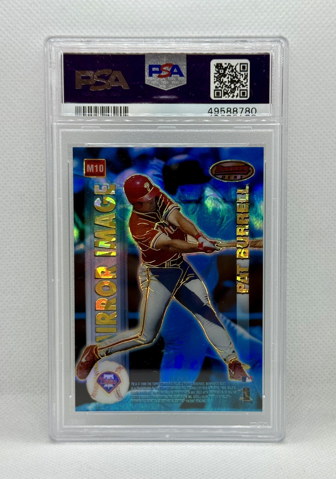 1999 Bowman's Best ATOMIC REFRACTOR Mark McGwire Burrell PSA 9 Mirror Image view 2