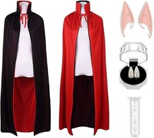 55" Reversible Halloween Vampire Cloak Cape Set with Teeth Ears Red Black