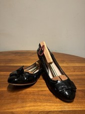 Miu Miu 5F8342 Black Patent Leather Bow Ballet Flats Scrunch Elastic Size 41