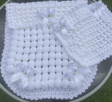 Beautiful Thick Pom Pom Blanket Pram Size baby white
